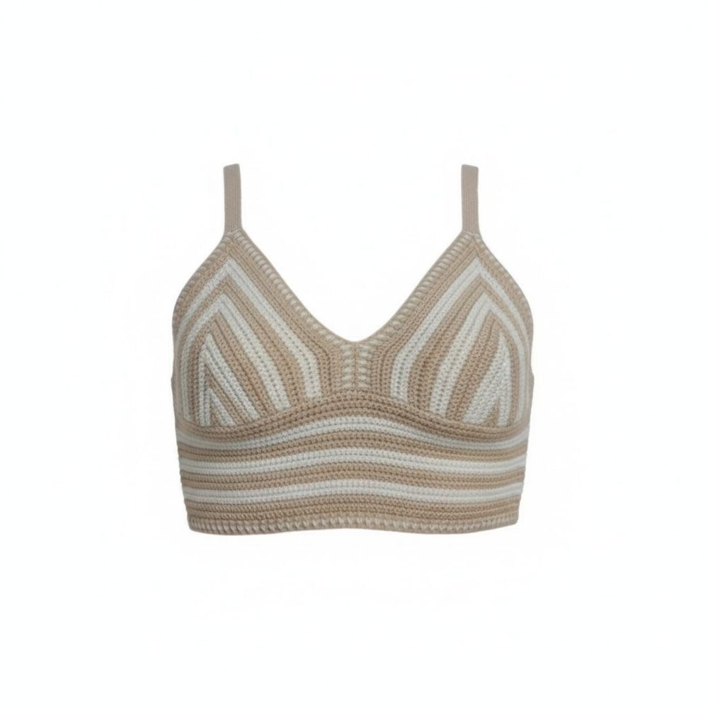 No Comment Crocheted Tank Top Tan and White Size Medium